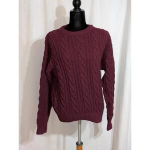 VTG Late 70s Early 80s American Eagle Maroon Heavy Cable Knit Crew Sweater Sz M